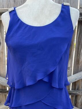 SLNY Cobalt Blue Tiered Midi Dress